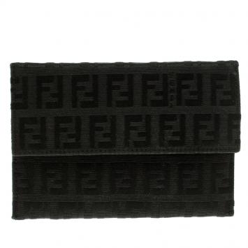 Pre Owned Fendi Black Zucchino Canvas Wallet