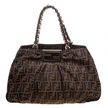 Pre Owned Fendi Tobacco Zucca Canvas Large Mia Tote