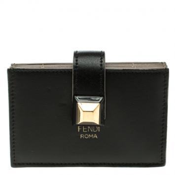 Pre Owned Fendi Black Leather Accordion Wallet 