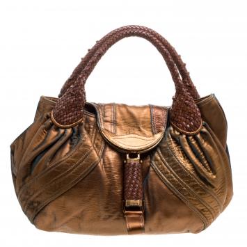 Pre Owned Fendi Bronze Holographic Fortuny Leather Spy Bag