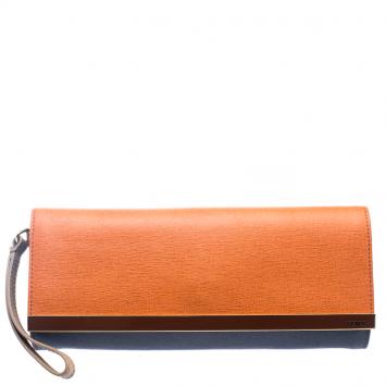Pre Owned Fendi Orange/Grey Leather Rush Wrislet Clutch