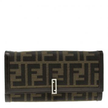 Pre Owned Fendi Tobacco Zucca Canvas Vintage Flap Wallet