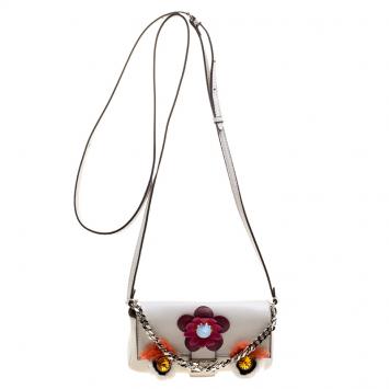 Pre Owned Fendi White Leather Micro Monster Baguette Bag