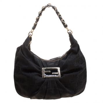 Pre Owned Fendi Black Zucca Canvas Mia Hobo