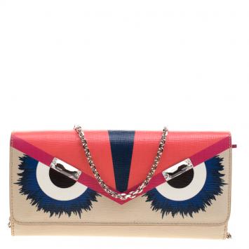 Pre Owned Fendi Multicolor Leather Elite Monster Wallet On Chain