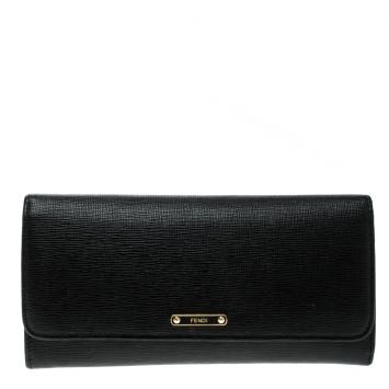 Pre Owned Fendi Black Leather Crayons Continental Wallet