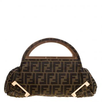 Pre Owned Fendi Tobacco Zucca Canvas Borsa Smile Clutch