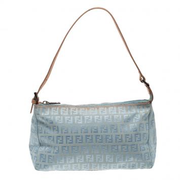 Pre Owned Fendi Blue Zucchino Canvas Shoulder Bag