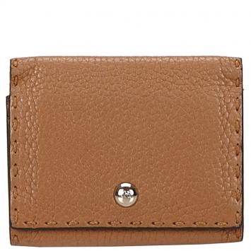 Pre Owned Fendi Brown Selleria Leather Card Holder
