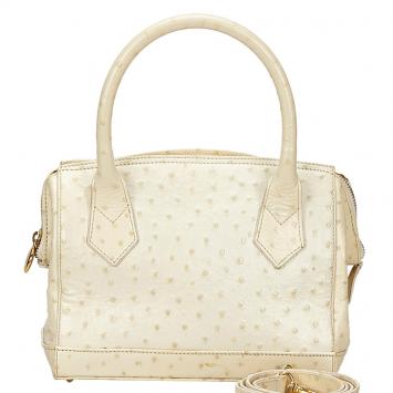 Pre Owned Fendi Ivory Ostrich Embossed Leather Satchel Bag