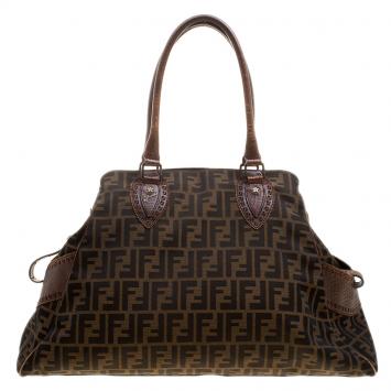 Pre Owned Fendi Brown Zucca Canvas Chef du Jour Satchel