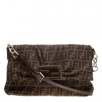 Pre Owned Fendi Brown Zucca Canvas New Forever Flap Shoulder Bag