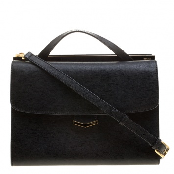 Pre Owned Fendi Dark Grey Textured Leather Small Demi Jour Shoulder Bag