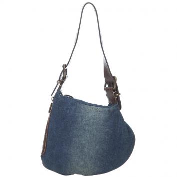 Pre Owned Fendi Two Tone Denim/Leather Oyster Bag