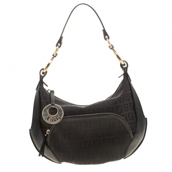 Pre Owned Fendi Black Zucchino Canvas Front Pocket Hobo 