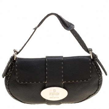 Pre Owned Fendi Black Leather Selleria Shoulder Bag