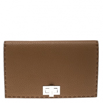Pre Owned Fendi Brown Leather Mini Peekaboo Clutch