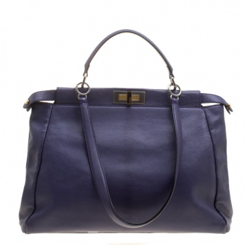 Pre Owned Fendi Purple Leather Large Peekaboo Top Handle Bag