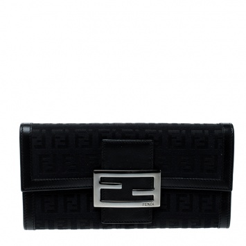 Pre Owned Fendi Black Zucchino Canvas Continental Wallet