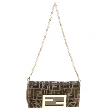 Pre Owned Fendi Metallic Zucca Glitters Baguette Chain Clutch