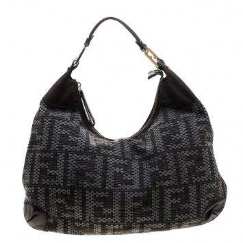 Pre Owned Fendi Brown Zucca Woven Coated Fabric Hobo