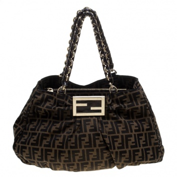 Pre Owned Fendi Tobacco Zucca Canvas Large Mia Tote