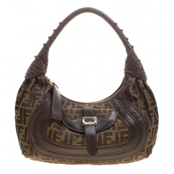 Pre Owned Fendi Brown Zucca Canvas and Leather Spy Hobo 