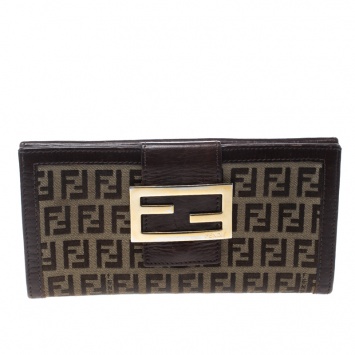 Pre Owned Fendi Brown Zucchino Canvas Forever Continental Wallet