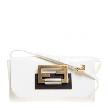 Pre Owned Fendi White Patent Leather Small Fan Di Shoulder Bag