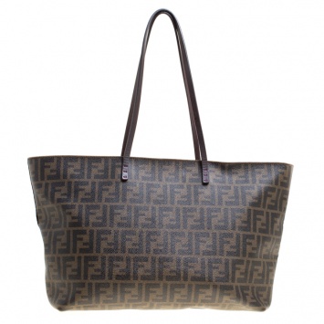 Pre Owned Fendi Tobacco Zucca Coated Canvas Spalmati Roll Shopper Tote