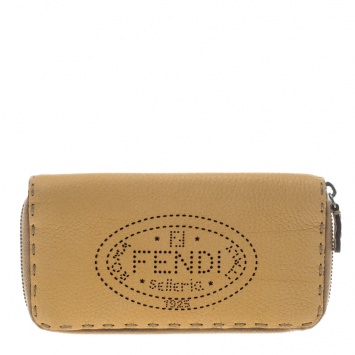Pre Owned Fendi Tan Selleria Leather Zip Around Wallet