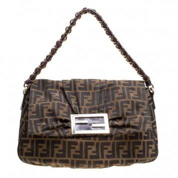 Pre Owned Fendi Tobacco Zucca Canvas Mia Flap Shoulder Bag