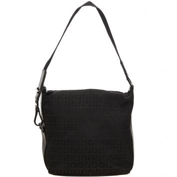 Pre Owned Fendi Black Zucchino Jacquard Shoulder Bag