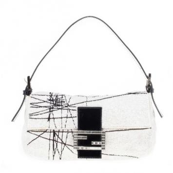 Pre Owned Fendi Black and White Beaded Limited Edition Baguette