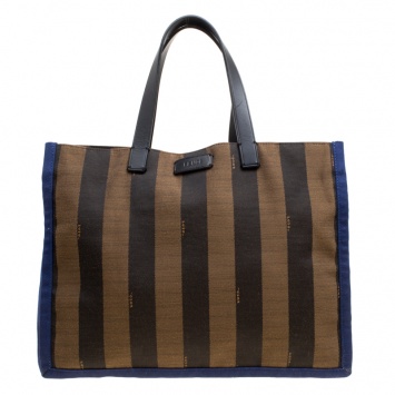Pre Owned Fendi Tri Color Pequin Canvas and Leather Shopper Tote