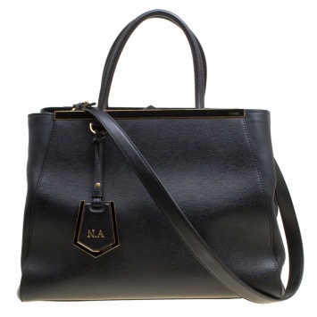Pre Owned Fendi Black Saffiano Leather 2Jours Top Handle Bag