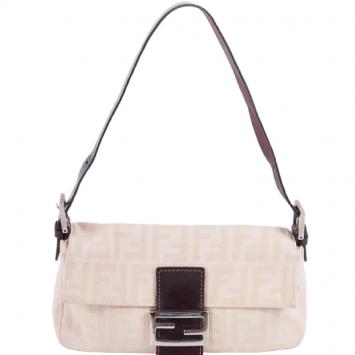 Pre Owned Fendi Beige Zucca Canvas Baguette Shoulder Bag