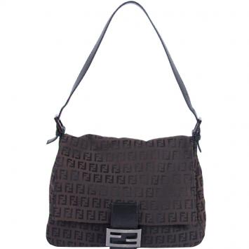 Pre Owned Fendi Brown Zucchino Canvas Mama Forever Shoulder Bag