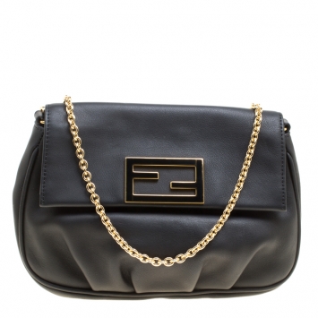 Pre Owned Fendi Black Leather Fendista Pochette Crossbody Bag