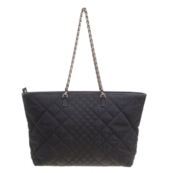 Pre Owned Fendi Black Zucca Quilted Fabric Roll Tote