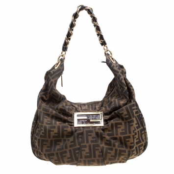 Pre Owned Fendi Brown Zucca Canvas Mia Hobo