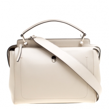 Pre Owned Fendi Off White Leather Dotcom Top Handle Bag