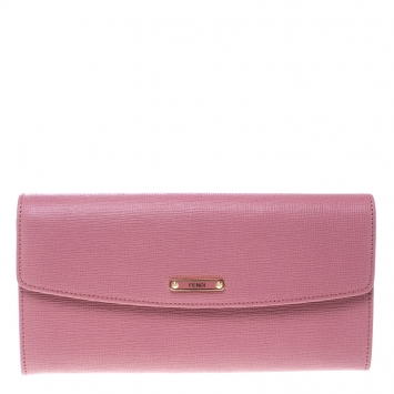 Pre Owned Fendi Pink Leather Crayons Continental Wallet