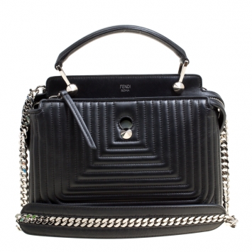 Pre Owned Fendi Black Quilted Leather Dotcom Click Shoulder Bag