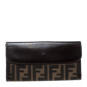 Pre Owned Fendi Brown Zucca Canvas and Leather Continental Wallet