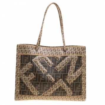 Pre Owned Fendi Brown Zucca and Zucchino Coated Canvas Square Tote