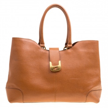 Pre Owned Fendi Brown Leather Chameleon Shopping Tote
