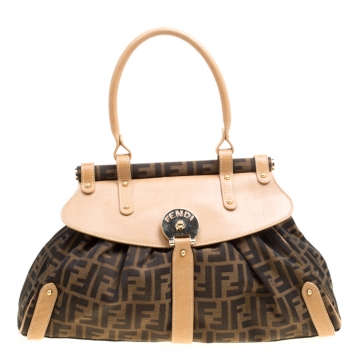 Pre Owned Fendi Tobacco Zucca Canvas and Leather Medium Magic Bag