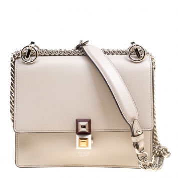 Pre Owned Fendi Light Beige Leather Small Kan I Crossbody Bag 