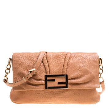 Pre Owned Fendi Brown Leather New Forever Flap Shoulder Bag
